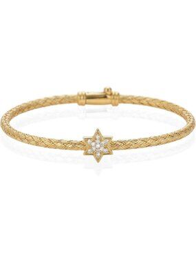 Sterling Silver Star of David Bangle Bracelet with CZ - Perfect Jewish Gift for